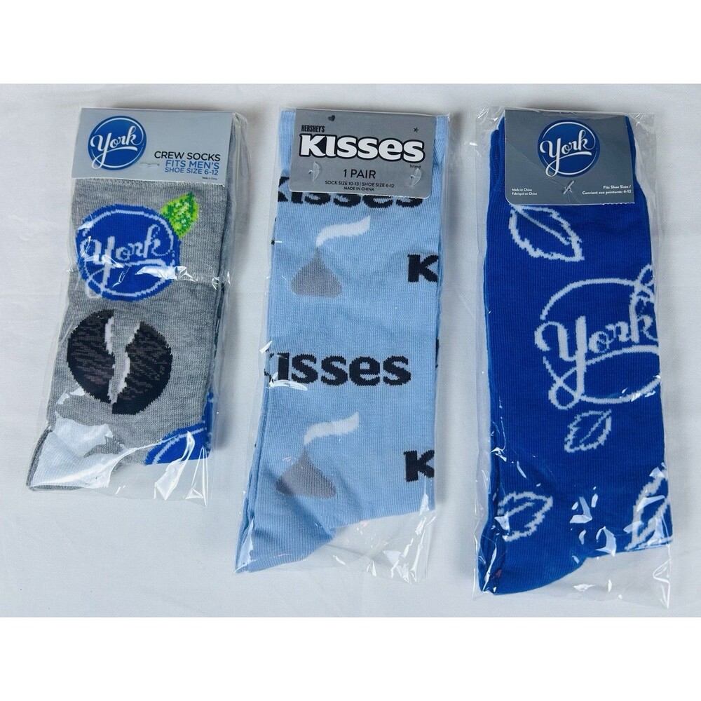 Novelty Crew Socks Men's Size 10-13 Hershey Kisses Peppermint Patty Lot of 3 New